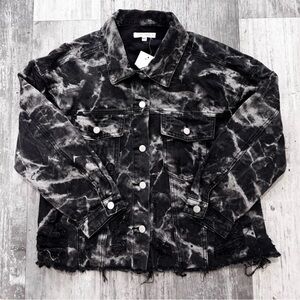12th Tribe Black & White Distressed Tie-Dye Oversized Denim Jacket NWT |Size M/L